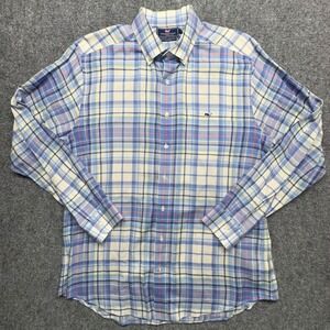 Vineyard Vines Slim Fit Tucker Shirt Mens Medium Blue Plaid Excellent Cotton